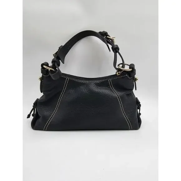 Y2K Dooney & Bourke Black Pebbled Leather Mini East West Slouch Hobo Duck Charm - Picture 2 of 14